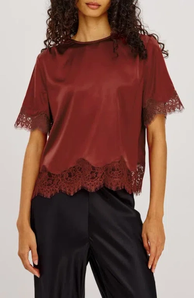 Rails Sonora Lace Trim Satin Top In Crimson