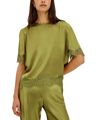 Rails Sonora Satin Lace Trim Blouse In Green