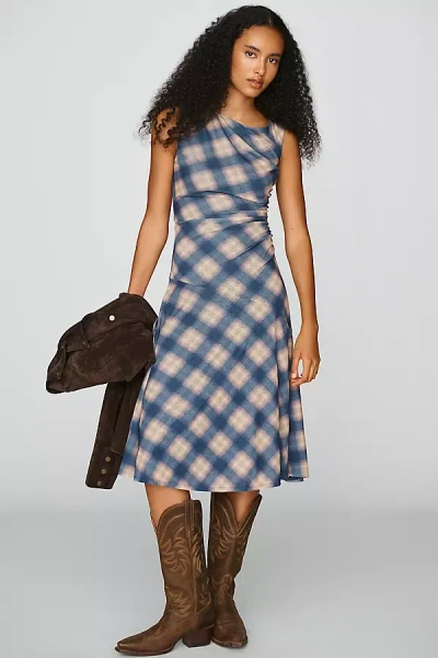 Rails Sorra Plaid Ruched Midi Dress In Blue