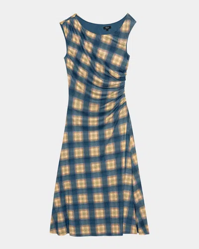 Rails Sorra Sleeveless Ruched Plaid Midi Dress In Navy Sage
