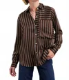 Rails Spencer Button Front Long Sleeve Top In Baltic Stripe In Brown