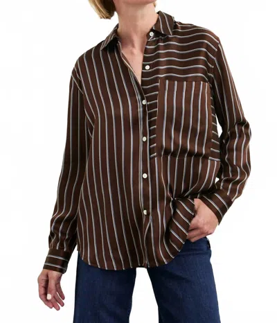 Rails Spencer Button Front Long Sleeve Top In Baltic Stripe In Brown