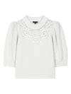 Rails Steph Puff-sleeve Crochet-detail Sweater In White