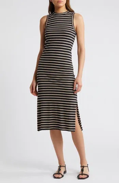 Rails Stripe Cotton Midi Tank Dress In Black Ivory Stripe