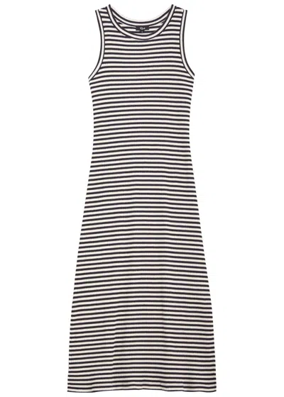 Rails Striped-intarsia Stretch-cotton Midi Dress In Black And White