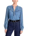 Rails Womens Blue Stone Sunna Puffed-shoulders Woven Blouse In Blue
