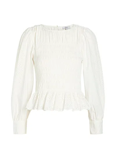 Rails Tabi Eyelet Embroidered Smocked Cotton Top In White