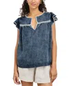 Rails Tafia Embroidered Flutter-sleeve Blouse In Blue