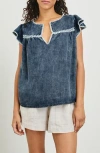 Rails Tafia Embroidered Flutter-sleeve Blouse In Blue