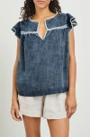 Rails Tafia Embroidered Flutter-sleeve Blouse In Classic Blue