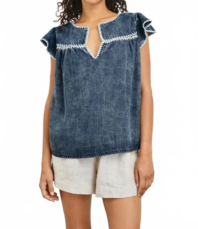 RAILS TAFIA V-NECK SHIRT IN CLASSIC BLUE