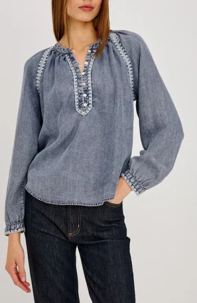 Rails Tali Embroidered Split Neck Top In Multi