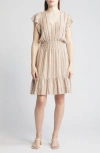 RAILS TARA STRIPE RUFFLE SLEEVE LINEN BLEND DRESS