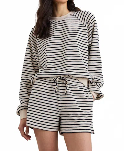 Rails Teddy Sailor Stripe Terry Towel Short In Cream And Navy In Metallic