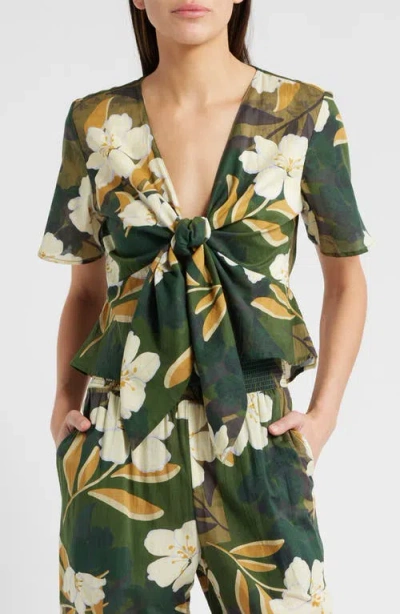 Rails Tia Floral Tie Front Cotton Top In Plumerias