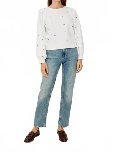 Rails Tiffany Floral Embroidered Balloon Sleeve Cotton Sweatshirt In White