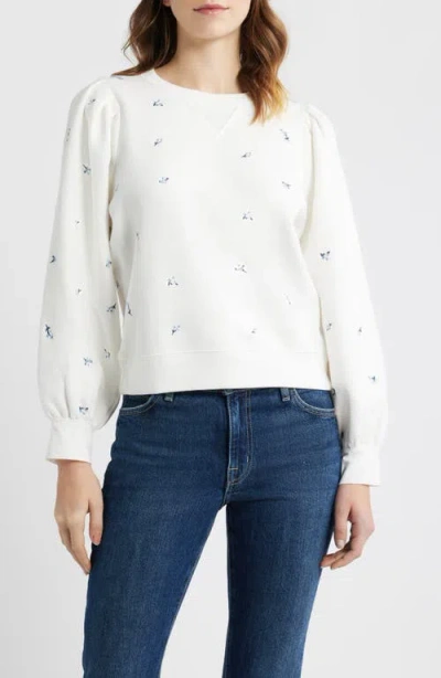 Rails Tiffany Floral Embroidered Balloon Sleeve Cotton Sweatshirt In White