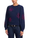 Rails Tiffany Floral Embroidered Balloon Sleeve Cotton Sweatshirt In Blue