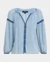 Rails Toshi Embroidered Chambray Blouse In Blue