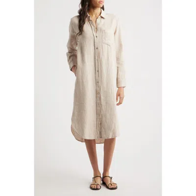 Rails Val Long Sleeve Linen Shirtdress In Heathered Flax
