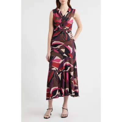 Rails Vanya Abstract Print Faux Wrap Midi Dress In Brown