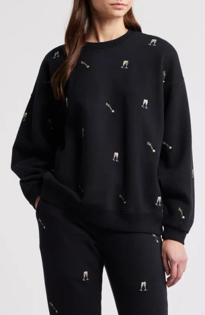 Rails Varsity Cheers Embroidered Cotton Graphic Sweatshirt In Black