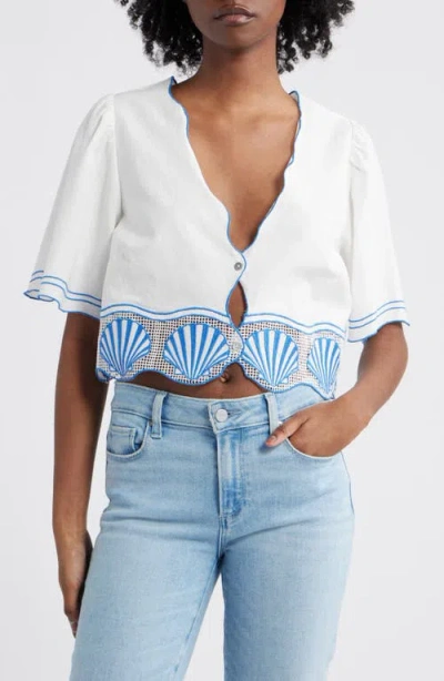 Rails Venice Shell Embroidered Cotton & Linen Crop Top