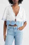Rails Venice Linen Blend Embroidered Short-sleeve Blouse In White