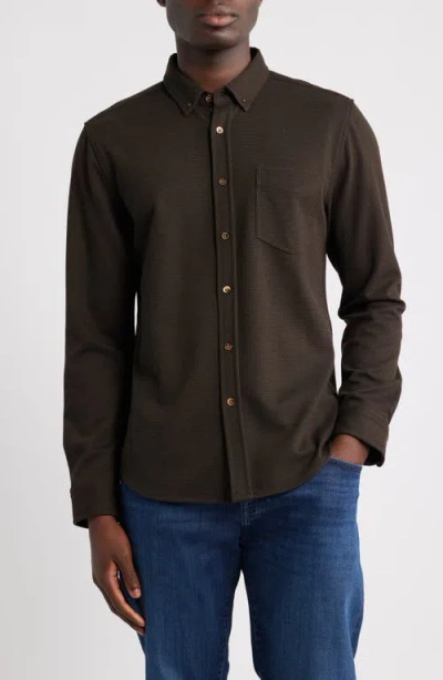 Rails Vincent Bird's Eye Knit Button-down Shirt In Brown