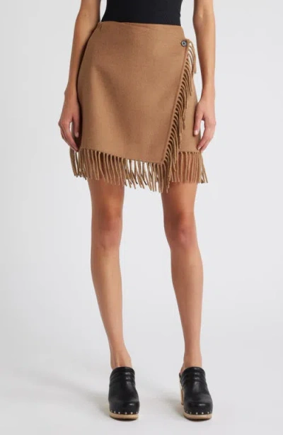Rails Vista Fringe Detail Wool Blend Skirt In Camel