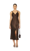 Rails Viviana Knot Front Satin Midi Dress In 深苔绿色