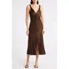 Rails Viviana Knot Front Satin Midi Dress In Dark Moss