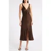 Rails Viviana Knot Front Satin Midi Dress In Dark Moss