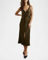 Rails Viviana Twisted Satin Midi Dress In Dark Moss