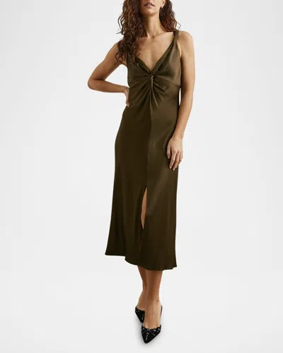 Rails Viviana Twisted Satin Midi Dress In Dark Moss