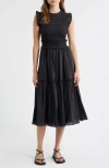 Rails Vivier Smocked Midi Dress In Black