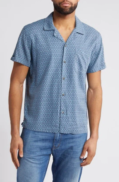 Rails Waimea Geo Print Short Sleeve Linen Blend Button-up Shirt In Wishbone Blues