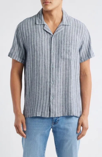 Rails Waimea Stripe Linen Blend Camp Shirt In Blue