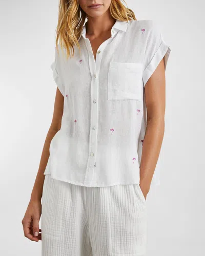 Rails Whitney Palm Tree Embroidered Button-front Shirt In White
