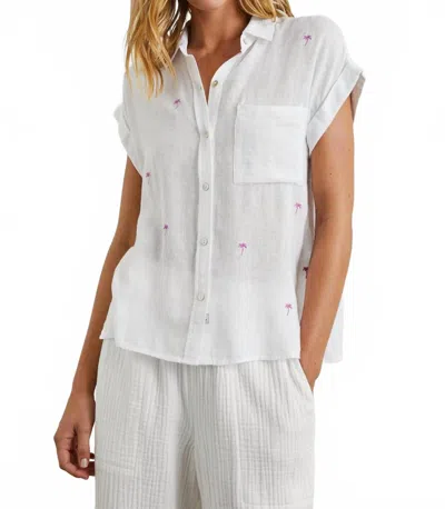 Rails Whitney Shirt In Fuchsia Embroidered Palms In White
