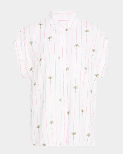 Rails Whitney Striped Palm Button-front Blouse In Beige