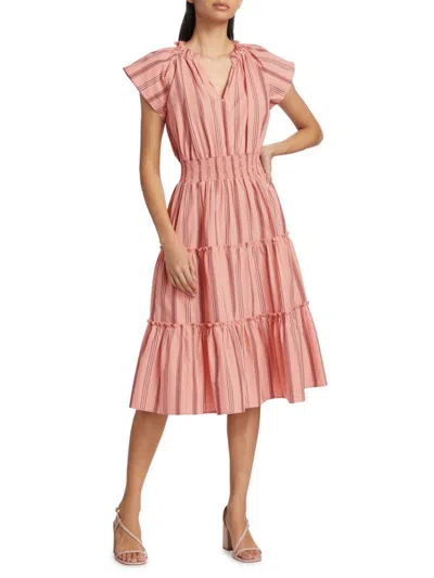 Rails Women's Amellia Striped Linen-blend Midi-dress In Coral Navy