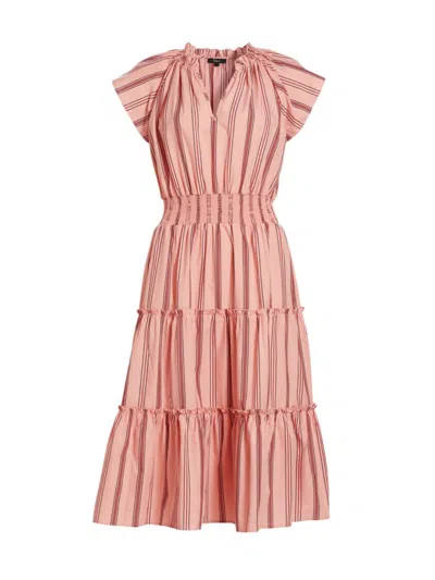 Rails Women's Amellia Striped Linen-blend Midi-dress In Coral Navy Stripe