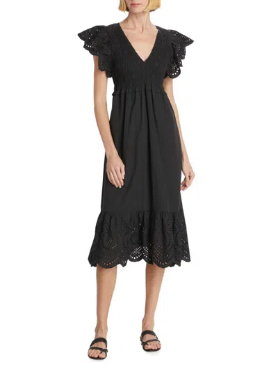 Rails Women's Clementine Embroidered Midi-dress In Black Eyelet