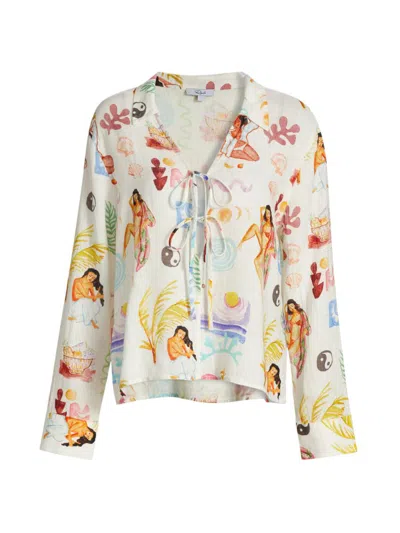 Rails Women's Elm Printed Linen-blend Tieneck Blouse In Multi