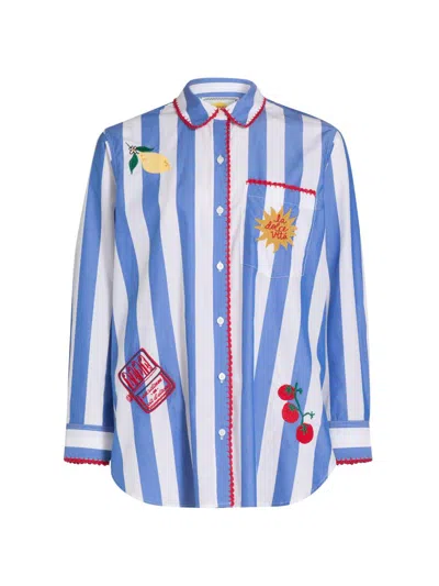 Rails X Giadzy Elsa Button Down Shirt Dolce Vita Embroidery In Blue