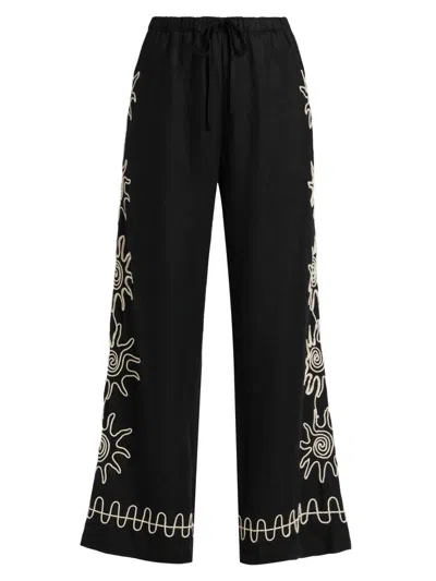 Rails Women's Emmie Embroidered Linen Pants In Black