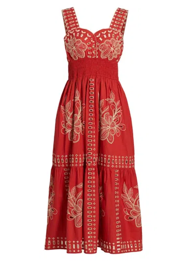 Rails Women's Fawn Embroidered Cotton Midi-dress In Terracotta