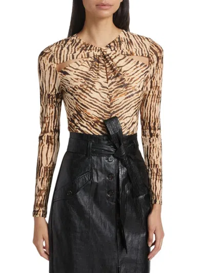 Rails Women's Hana Printed Mesh Cut-out Top In Neutral