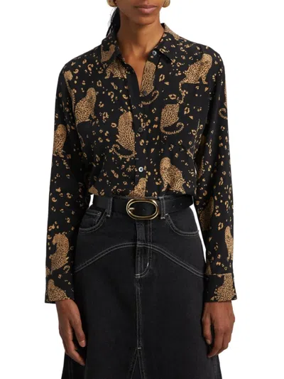 Rails Women's Kate Silk Leopard Top In Black